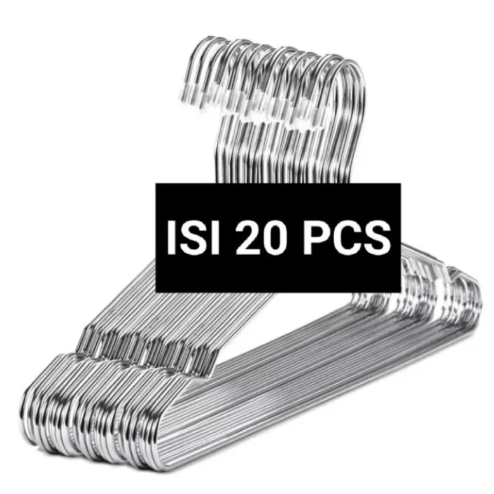 LJR 20PCS GANTUNGAN HANGER BAJU DEWASA STAINLESS KAWAT BAJA BESI TAHAN ANTI KARAT