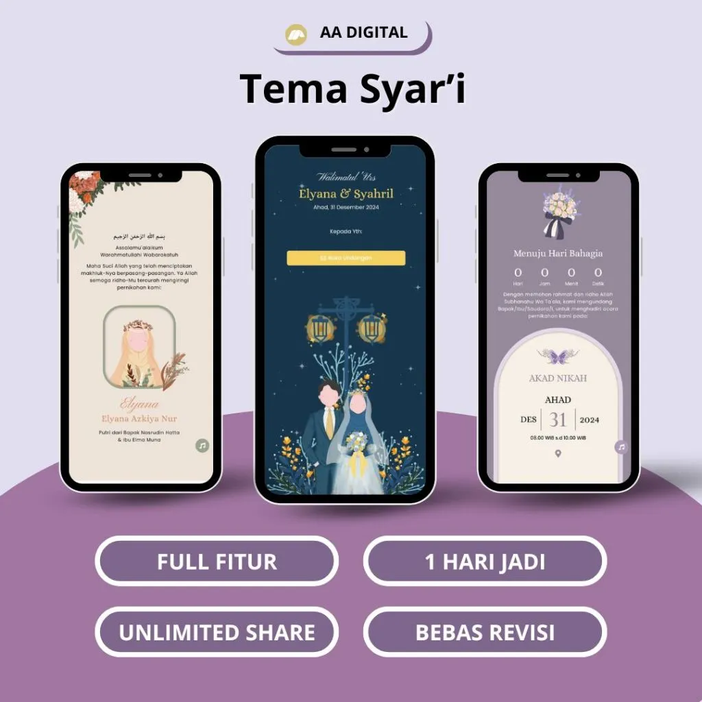 Undangan Digital Website Web Pernikahan Foto | Tanpa Foto Rustic,Cantik,Elegant