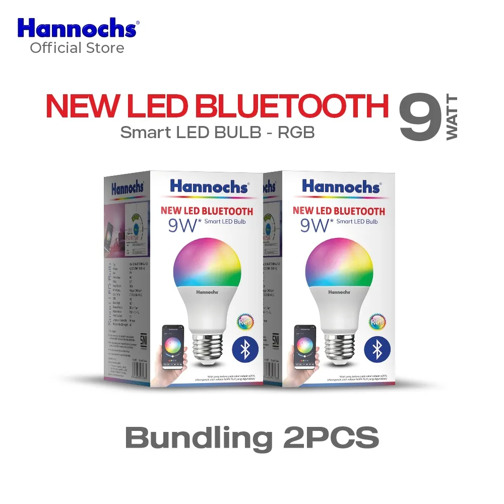 Hannochs Smart LED Bulb New Bluetooth 9W RGB (Paket 2 Pcs)