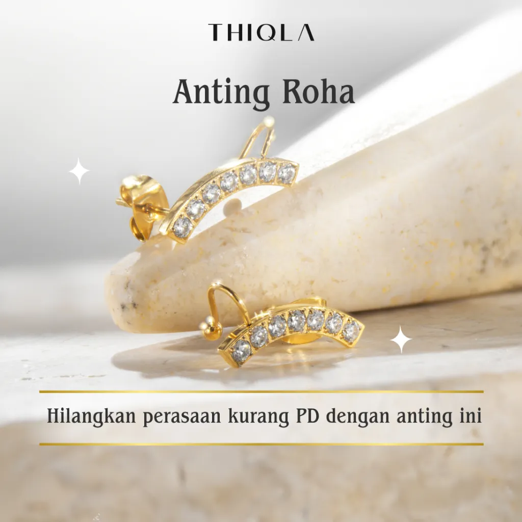 THIQLA - Anting Permata Premium ROHA - Anting Wanita Tusuk Mirip Anting Emas Asli - Anting Korean Style Elegan Stainless Steel Bukan Anting Titanium
