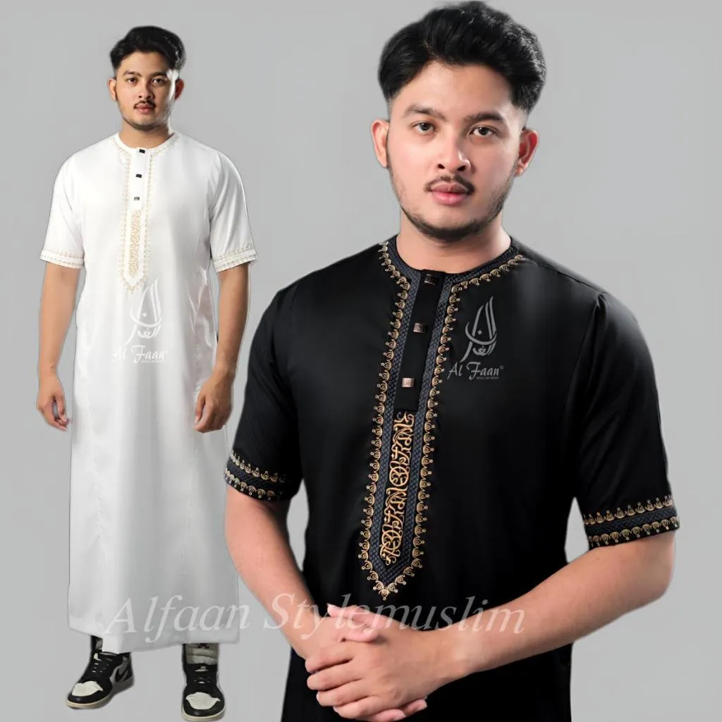 Jubah Bordir slimfit ALFATIH lengan pendek jubah pria gamis pria muslim jubah maroco jubbah thobe busana muslim kurta jubah alfaan gamis alzan gamis jubah hitam jubah putih lengan pendek