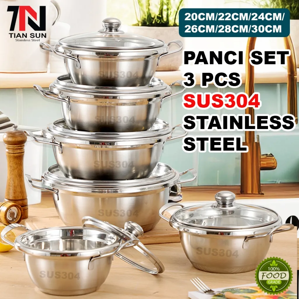Tian Sun Panci Set Stainless Steel 3 Pcs SUS304 / Baskom stainless sus304 satu set