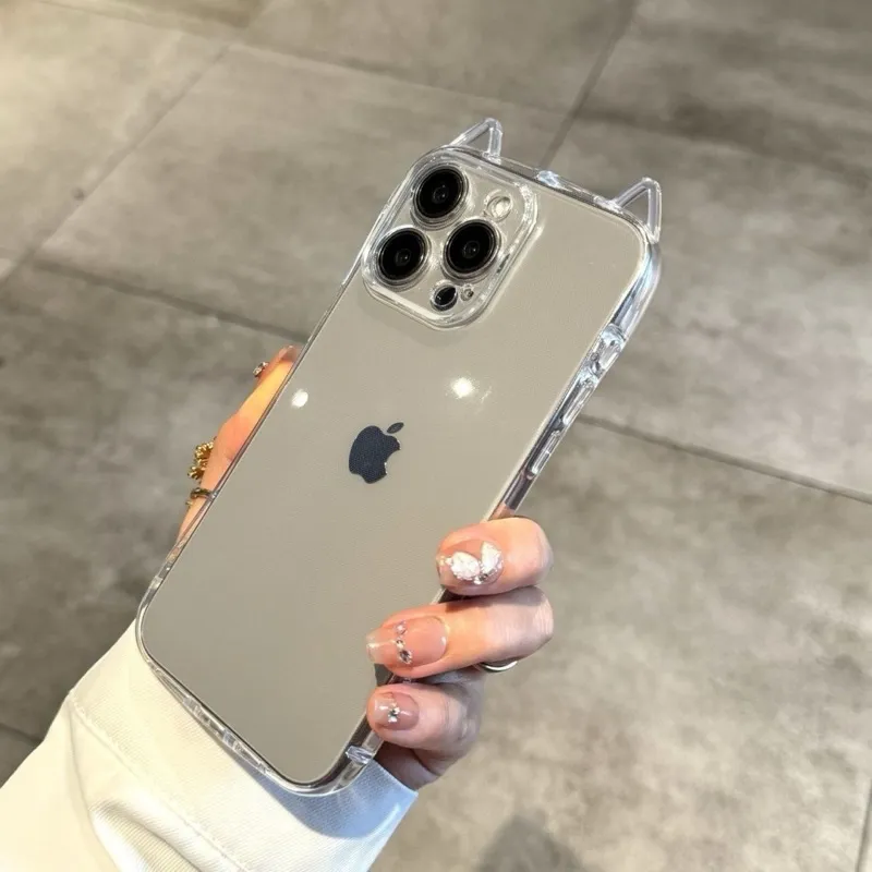 CAT EAR CLEAR CASE IPHONE 17 11 12 13 14 15 16 PRO MAX 14 15 16 PLUS SOFTCASE KOREAN LUCU ELEGAN TRANSPARAN BENING ANTI CRACK BANTING BUMPER