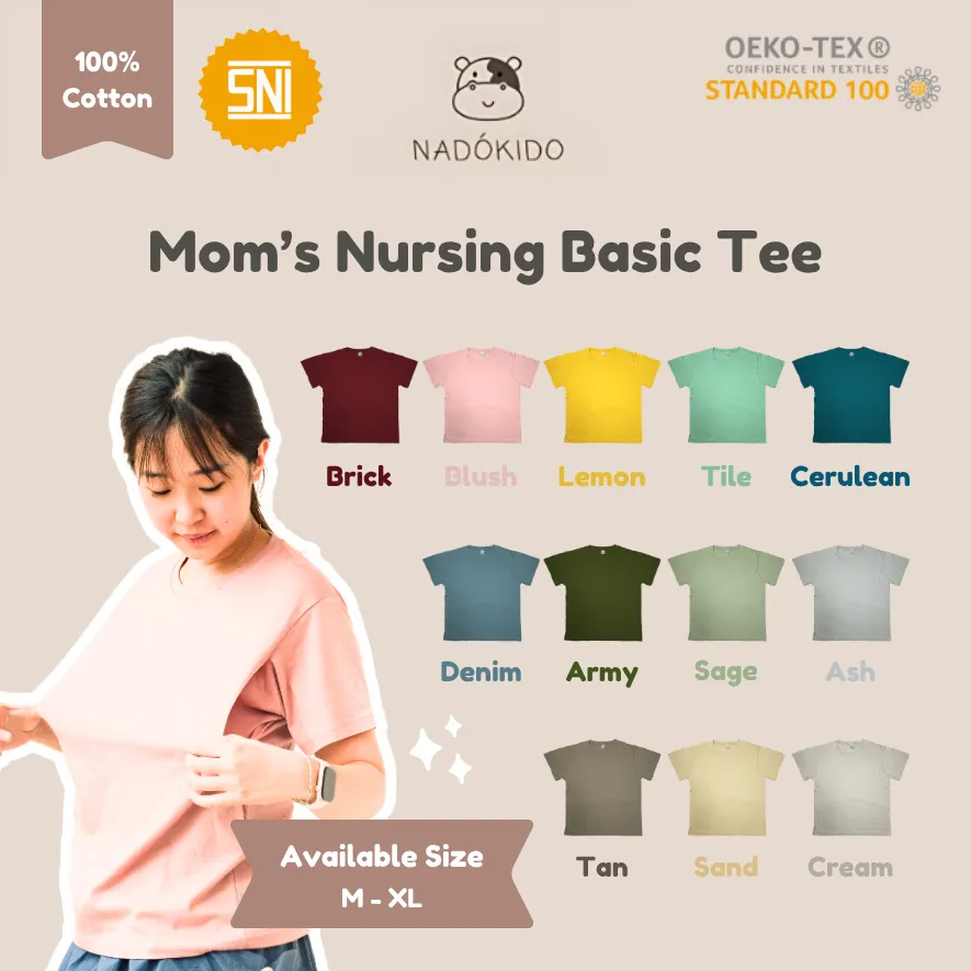 Nadokido Nursing Basic Tee / Kaos Atasan Ibu Baju Menyusui Anak Bayi Busui Melahirkan ( M - XL )