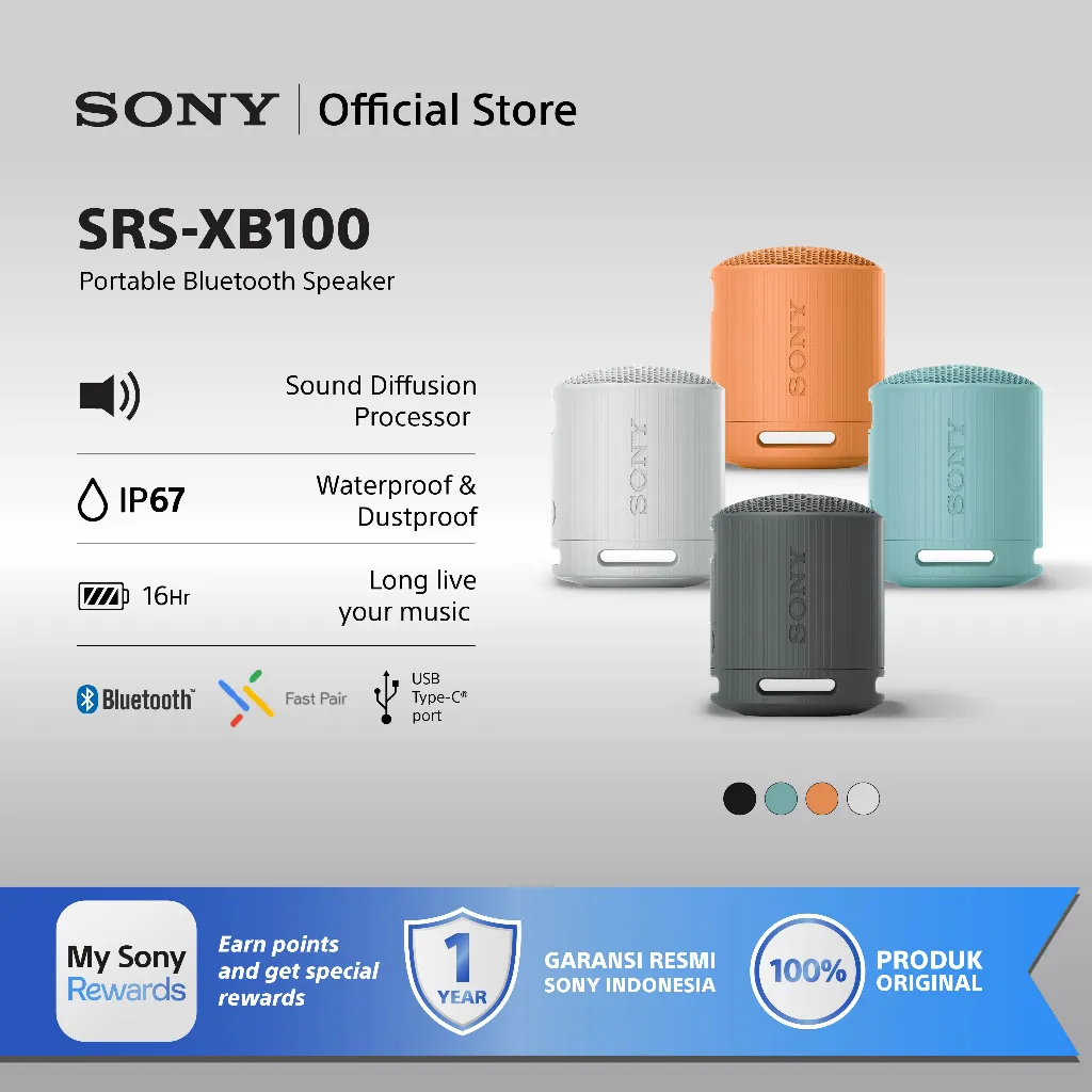 Speaker Sony SRS-XB100 Portable Wireless Speaker Bluetooth Extra Super Bass Battery Up to 16h Android & IOS
