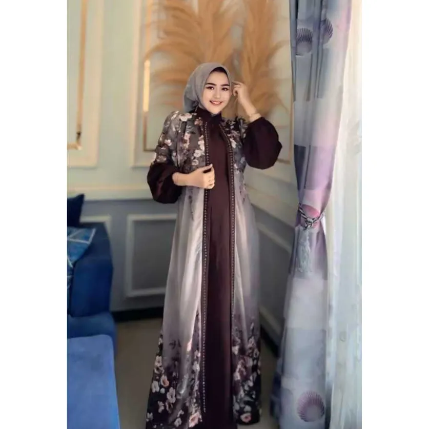 DINARA dress Bahan Ceruty kombinasi airflow Premium By rizha boutique Gamis Muslim Belah Tengah