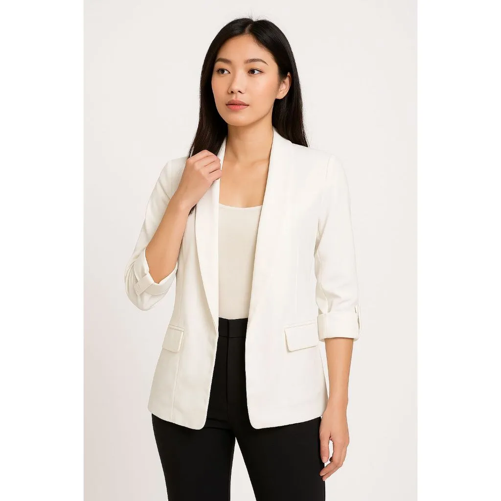 Chloebeautyshop - White Blazer / Blazer Putih Formal / Jas Kantor Wanita/ Outer Casual Lengan Gulung