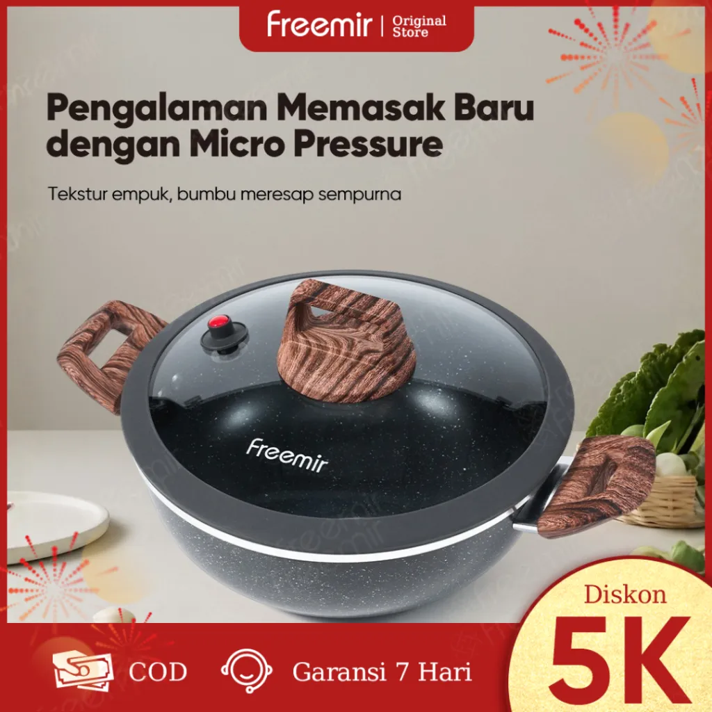 [HOT] freemir original Wajan Panci Presto 24cm/30cm Serbaguna Anti Lengket Tutup Kaca Micropressure
