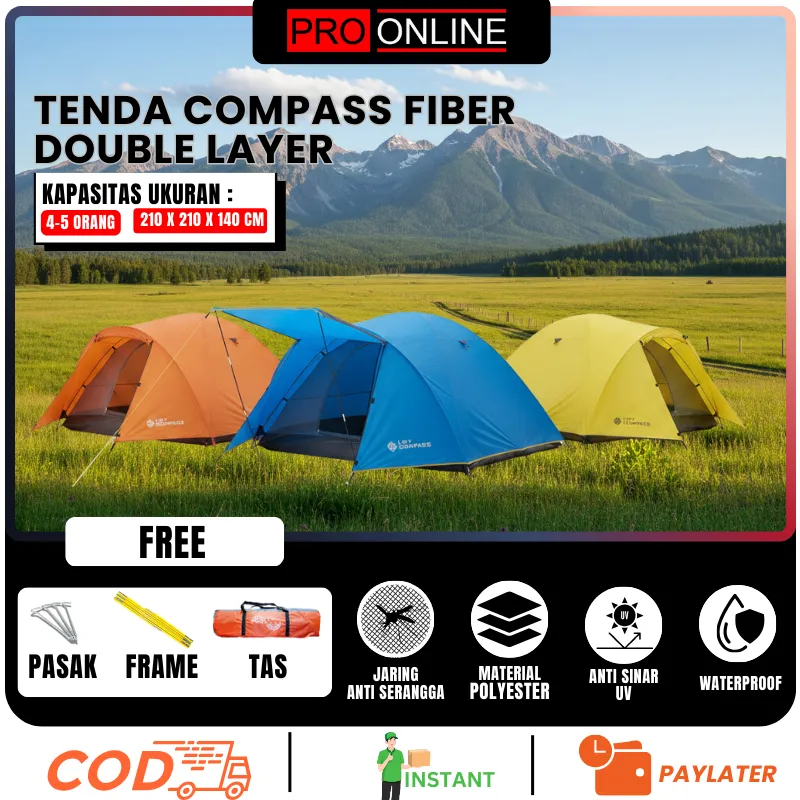 Tenda Dobel Layer Alas Terpal Murah /Compass Tenda Camping Untuk 4-5 Orang waterproof outdoor