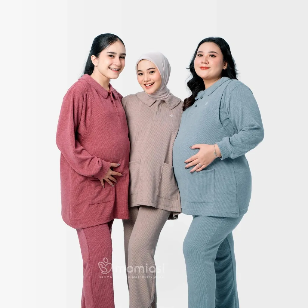 Momiasi – Gemma One set Knit – Setelan Wanita Knit Rib – Baju Set Celana Bumil Busui Friendly