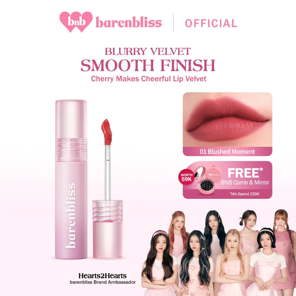 [MUST HAVE] BNB barenbliss Cherry Makes Cheerful Lip Velvet Korea Lipcream (24H Moisturizing)  Lipcream Hasil Akhir Velvet Untuk Melembabkan Bibir Terhidrasi hingga tahan 24 Jam