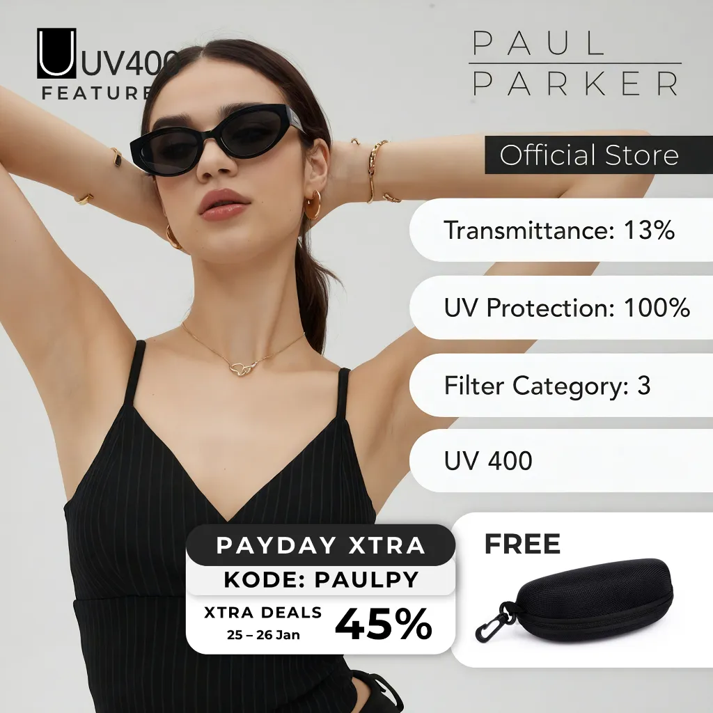 [BEST SELLING] Paul Parker Cat Eye Retro UV 400 Sunglasses-Cocok Semua Bentuk Wajah-Kacamata Hitam