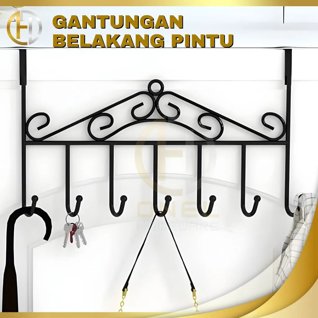 ONEL Gantungan Baju Belakang Pintu 7 Hook TANPA PAKU Cantolan Pakaian Steel Cloth Hanger