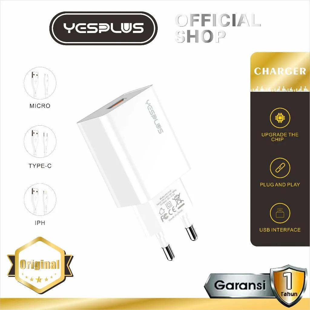 Charger YESPLUS YS-1116 Charger Fast Charging 2.4A  Smart Charger & Fast Cable