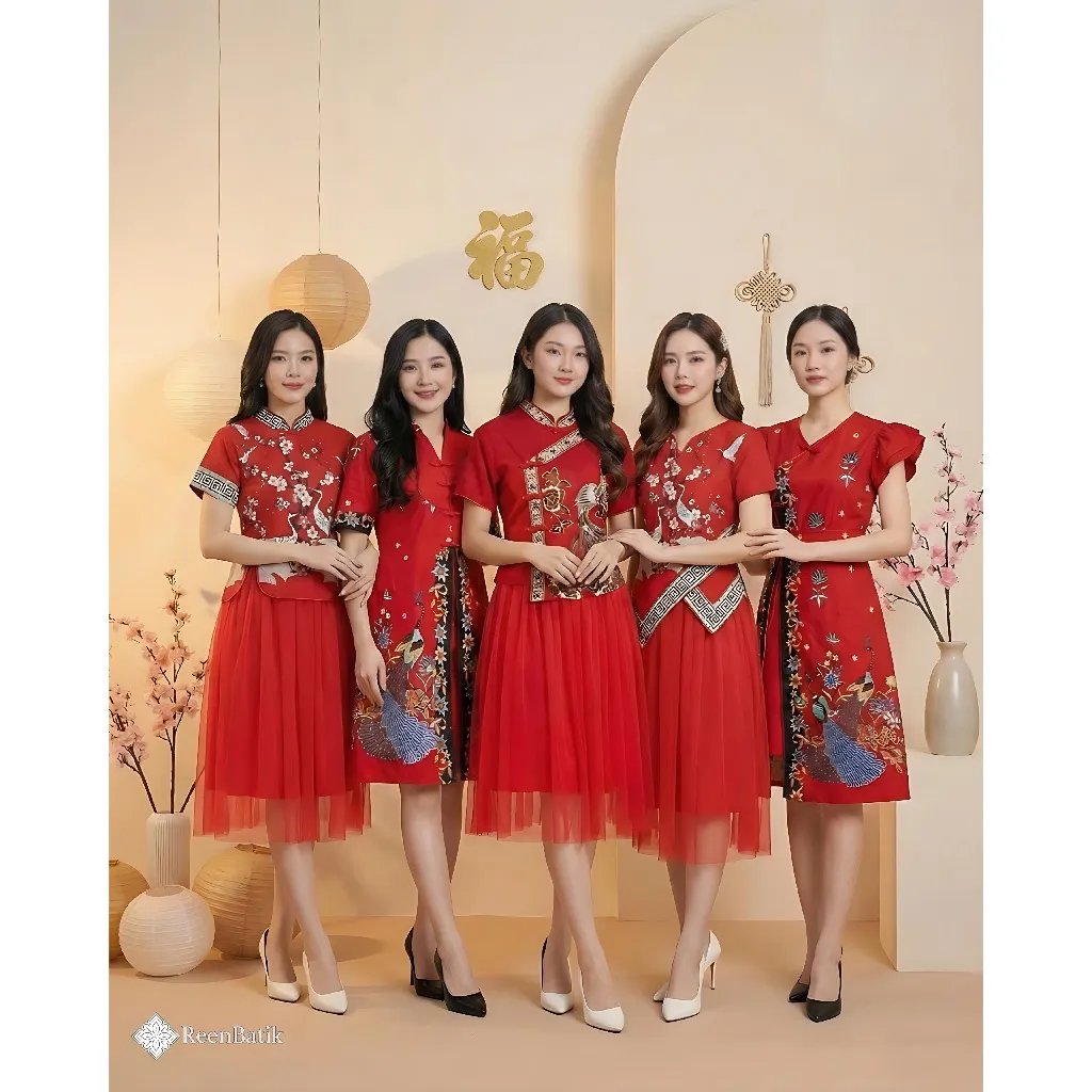 Dress Imlek Cheongsam Merah Kuning Creme Pink / Batik Imlek / Cheongsam batik brokat / dress batik pesta / seragam batik / YinSu Dress
