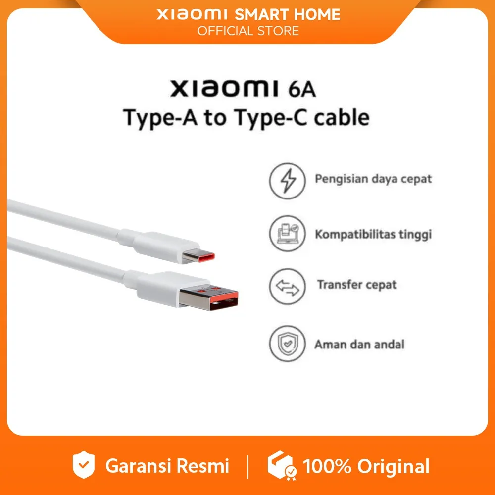 Xiaomi Cable 6A Type A to Type C | Pengisian daya cepat | Transfer cepat | Kompatibilitas tinggi [Official Store]