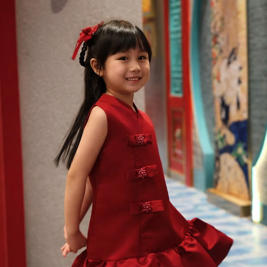 [AMBER] 2-10T CNY 2026 Hana Korean Satin Qipao| Dress Hanfu Cheongsam Anak Perempuan Merah IMLEK