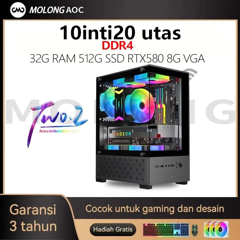 MOLONG intel 12core/32G ram PC Gaming full set  Desain Perakitan Desktop Rumah Komputer Kantor
