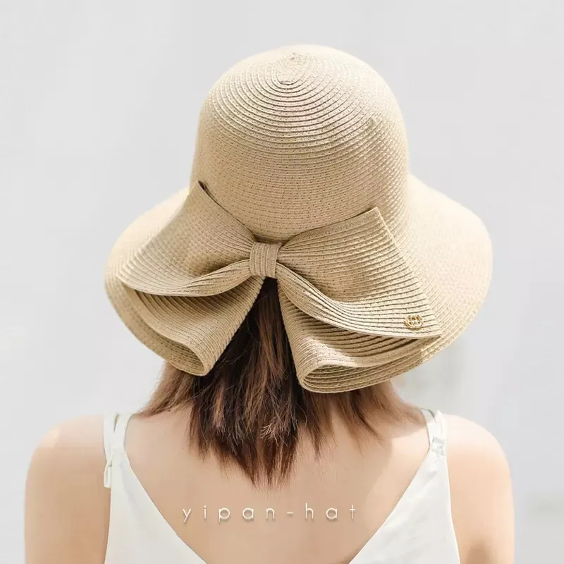 TOPI PANTAI WIDE BUCKET JERAMI, AKSEN PITA (INCLUDE PACKING DUS)