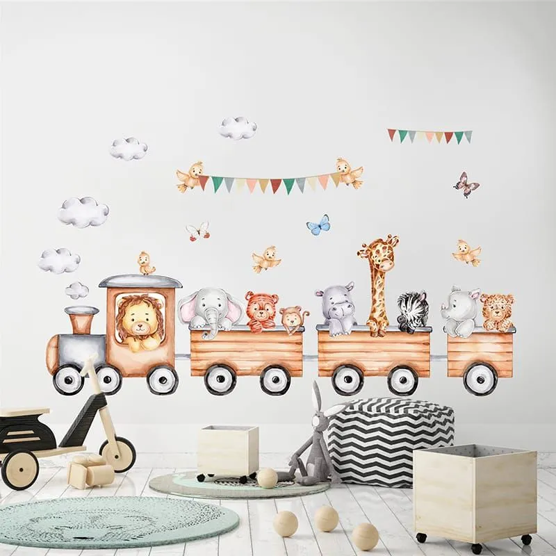 Wall Stiker Dinding Premium Dekorasi Kamar Anak Wallpaper Sticker Wallsticker Baby Room Decoration Tempelan Tembok Hiasan Dinding Kereta Animal Train Wall Decal