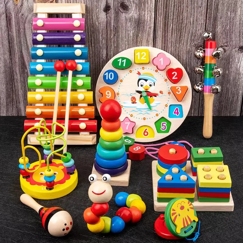 TAIYO Basic Kayu Edukasi Sensory Montessori Mini Round Beads Jam Puzzle 3D Shape Geometri Xylophone Mainan Anak