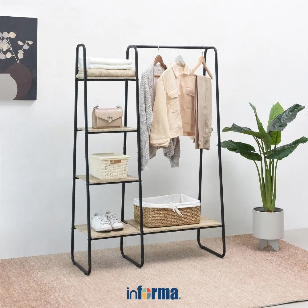 Informa Jasper Gantungan Pakaian Dengan Rak 4 Tingkat Stand Hanger Gantungan Baju Berdiri Clothes Organizer Standing Clothing Rack Rak Baju Jemuran Pakaian Lemari Baju Gantung Tempat Baju Rak Multifungsi