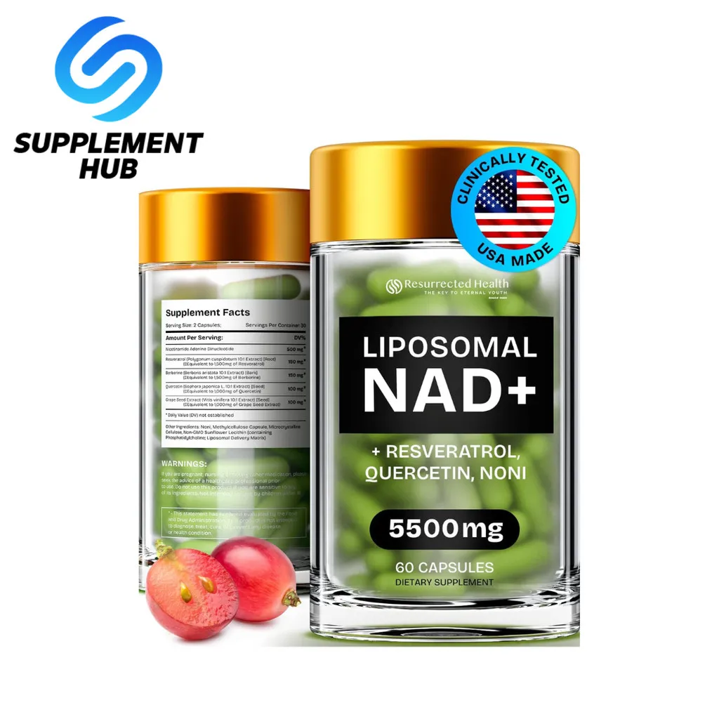 Resurrected Health Liposomal NAD+ Supplement 60 Capsules High Absorption NAD, Resveratrol, Berberine, Quercetin, Noni for Anti Aging, Brain Support, Gut & Joint Heath