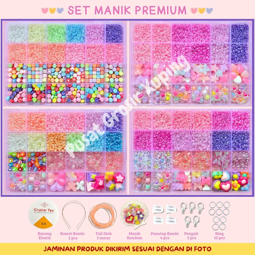 PGX - DIY Craft Kit Gelang Manik Manik Aesthetic - Manik Manik Pasir 1 Box Lengkap - Set Pernak Pernik Meronce Mote - SM001