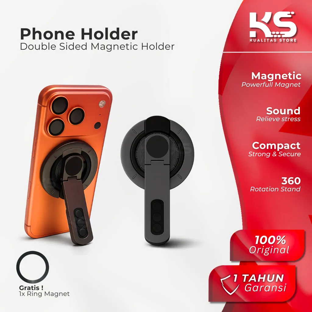 Phone Holder Ring Magnetic Finger Grip Stand Handphone Double Sided Magnet with Relief Stess Button