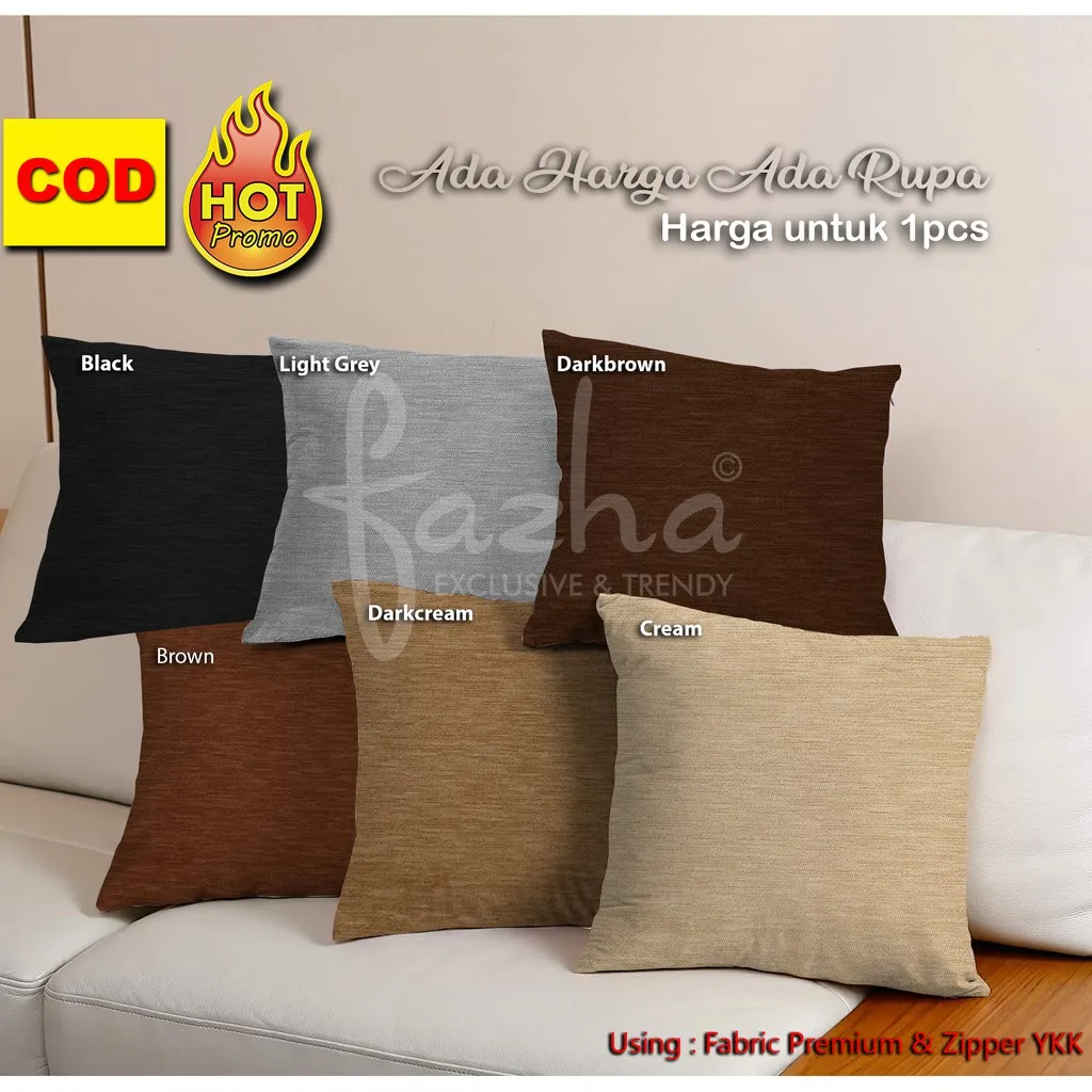 Sarung Bantal Sofa Kursi Tamu fazha Mewah Kekinian Modern Premium Murah Motif Polos Motif Polos Cream Abu Coklat Hitam abu Tua Ukuran 30x30 30x50 35x35 40x40 40x60 45x45 50x50 50x60 55x55 60x60 65x65 70x70