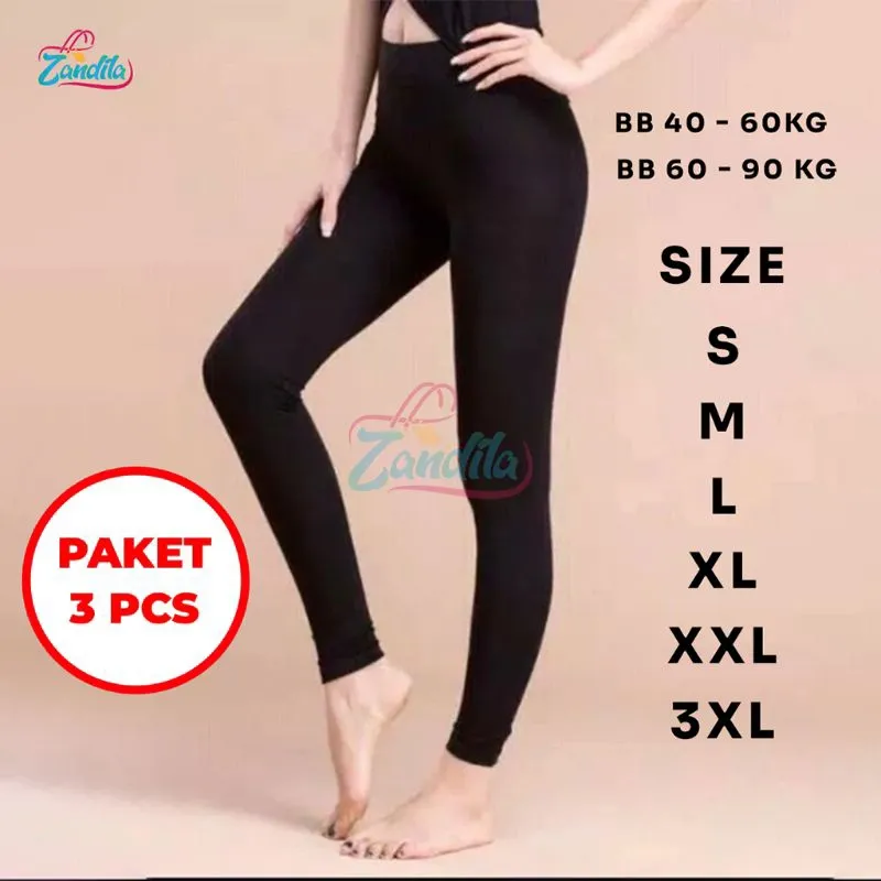 HEMAT 3 PCS Leging Wanita Dewasa Panjang / Lejing Wanita Spandex / Celana Legging Wanita Polos