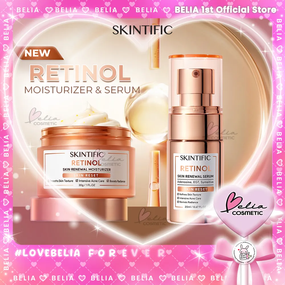 ❤ BELIA ❤ SKINTIFIC Retinol Skin Renewal Series | Serum 20ml | Moisturizer 30g | Retinoid Memudarkan Garis Halus Memudarkan Kerutan Menghaluskan Tekstur Kulit Wajah