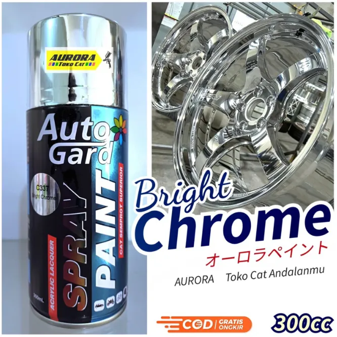 Auto Gard Cat Bright Chrome Krom Krum 300ml efek kaca stenlis | pilok sepeda motor mobil velg rangka pilox spray paint