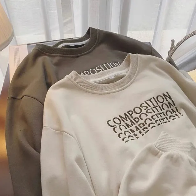 Vallina - Composition Sweater Crewneck Basic Unisex Wanita Pria Korean Style Premium