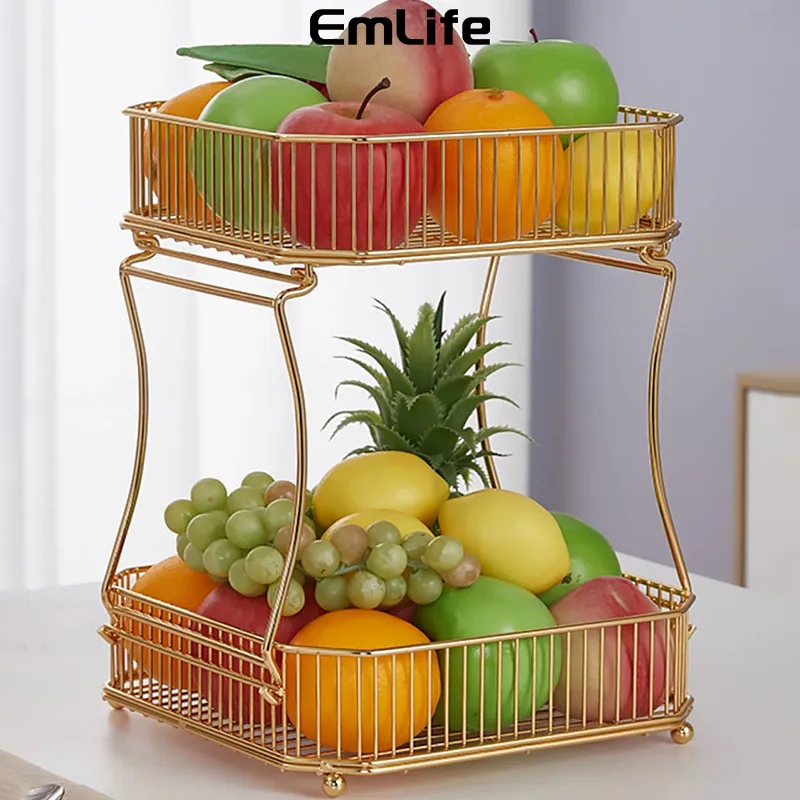 Keranjang Serbaguna Gold Hitam 2 Tingkat Nampan Buah Tempat Minuman Rak Botol / Tempat Buah / Wadah Buah / Nampan Buah
