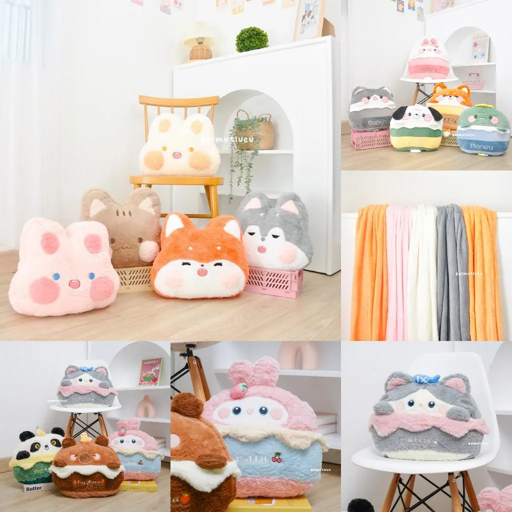 BALMUTLUCU | Bantal Selimut ( BALMUT ) 3in1 Fun Animals | Boneka Selimut Karakter Binatang Kelinci Husky Kucing Fox