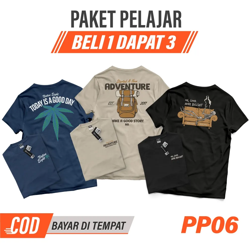 PAKET 3 BAJU KAOS DISTRO NATIVE8 BAHAN COTTON COMBED 30S PREMIUM