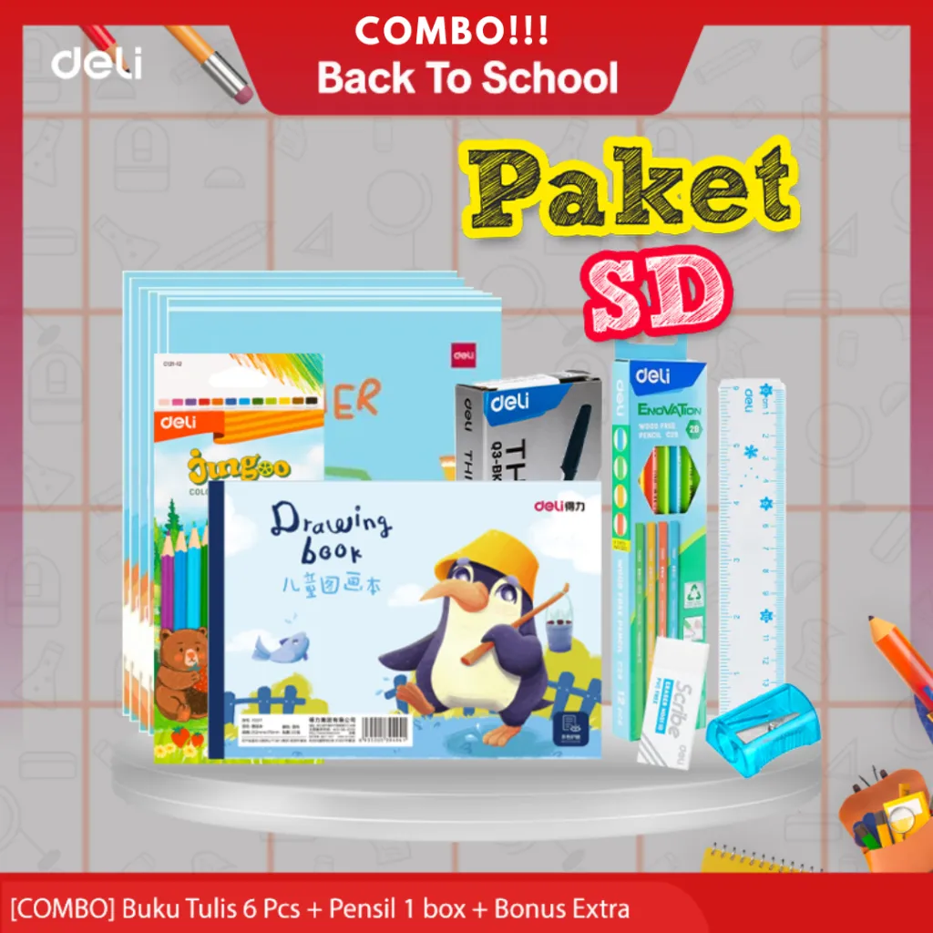 [BTS Back To School] PAKET SD SEKOLAH DASAR Buku tulis/pulpen/Pensil Set/Penggaris/buku gambar/pensil warna/Stationery