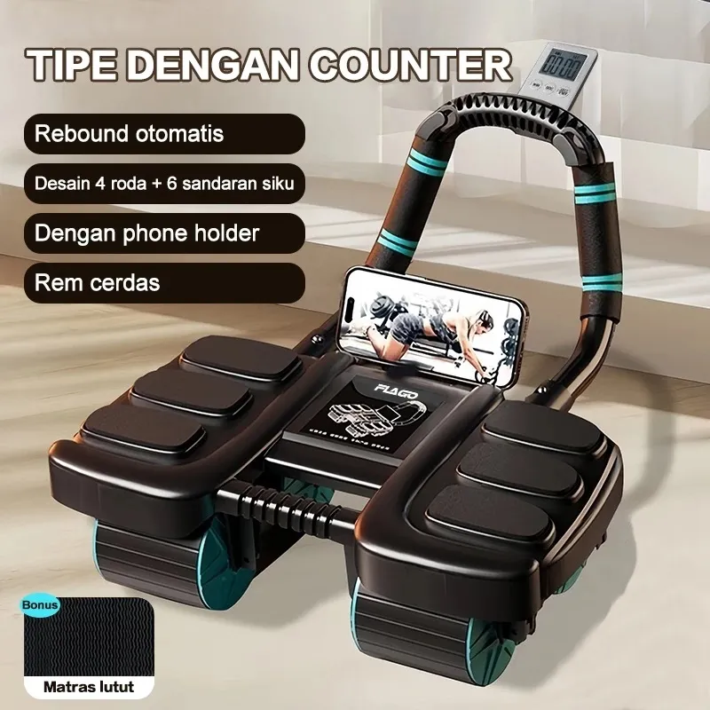 Abdominal Wheel Roller Ab Auto Rebound 6 Pads 4 Wheels Gym Home Workout Hitung Cerdas