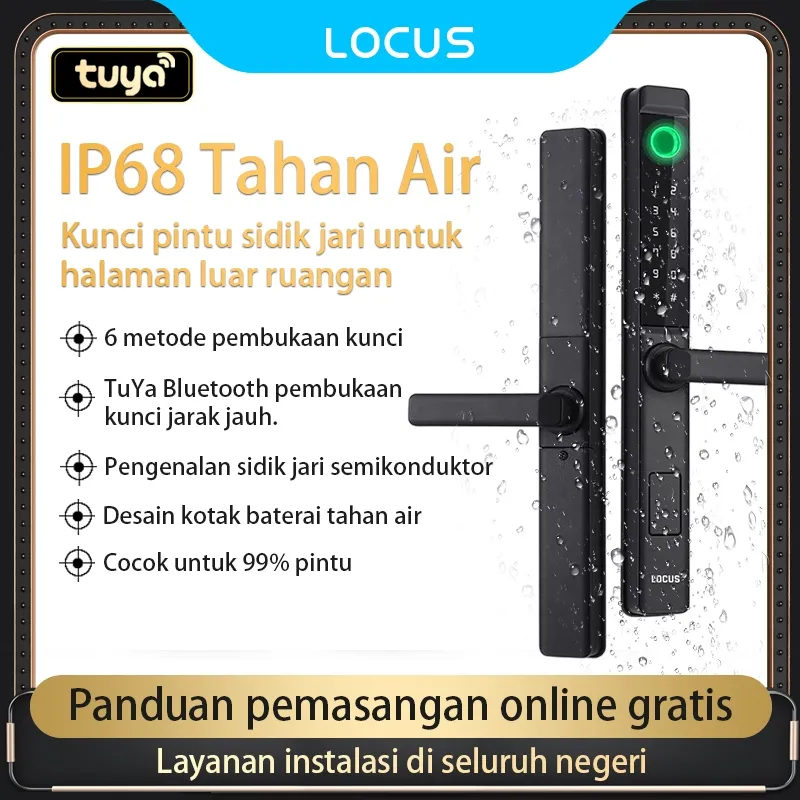Locus S4 Waterproof Smart Door Lock, Kunci Pintu Geser, Kaca, Kunci Pintu Digital Sidik Jari, Bluetooth Tuya App/Fingerprint/Password/Access Card/Temporary Password
