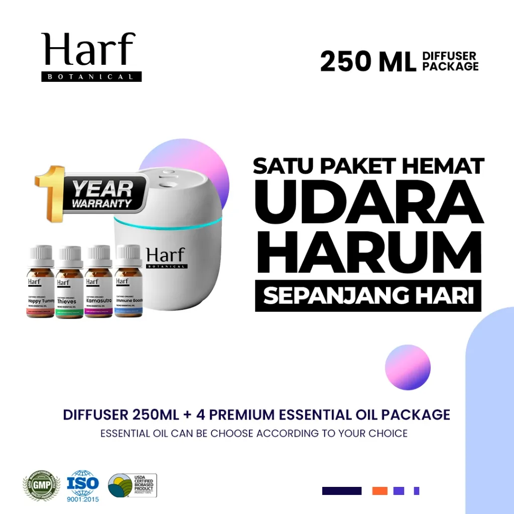 HUMIDIFIER 250 ML Diffuser Premium Essential Oil by HARF / Pengharum Ruangan / Home Diffuser / Pewangi Ruangan