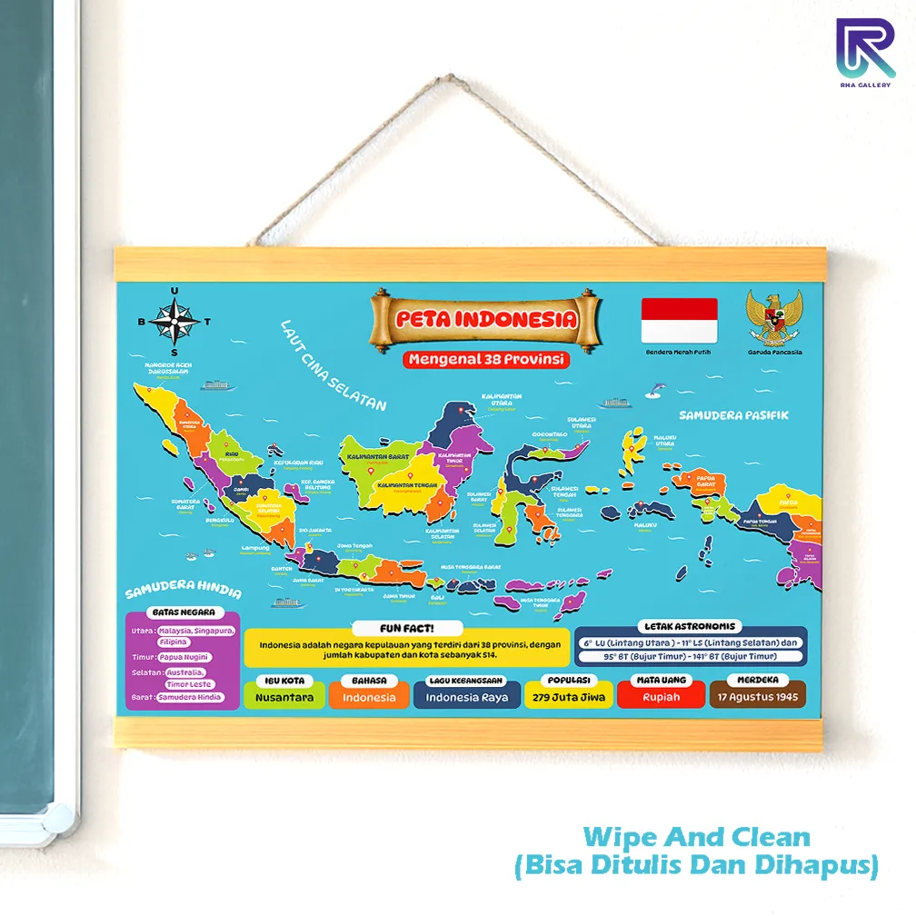 RHA GALLERY Poster Edukasi Anak Peta Indonesia Pajangan Pendidikan Sekolah Kelas Hiasan Dekorasi