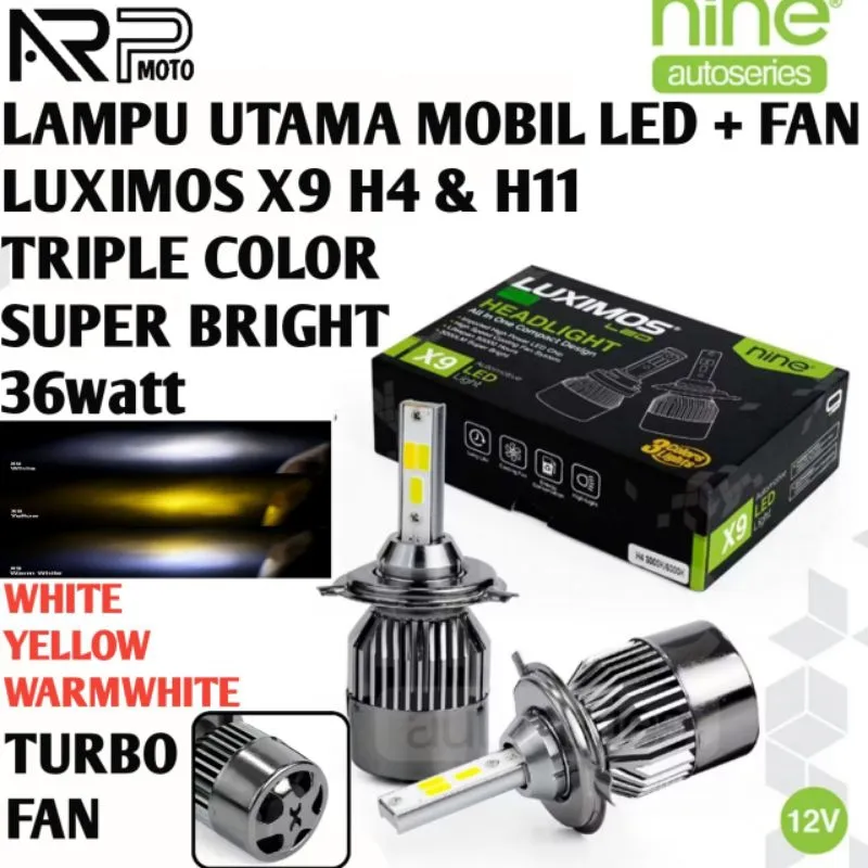 HEADLIGHT & FOGLAMP LAMPU UTAMA MOBIL LED SUPER BRIGHT + KIPAS & FOGLAMP LED H4 H11 LUXIMOS X9 36WATT PNP TOYOTA HONDA DAIHATSU NISSAN FORD BMW