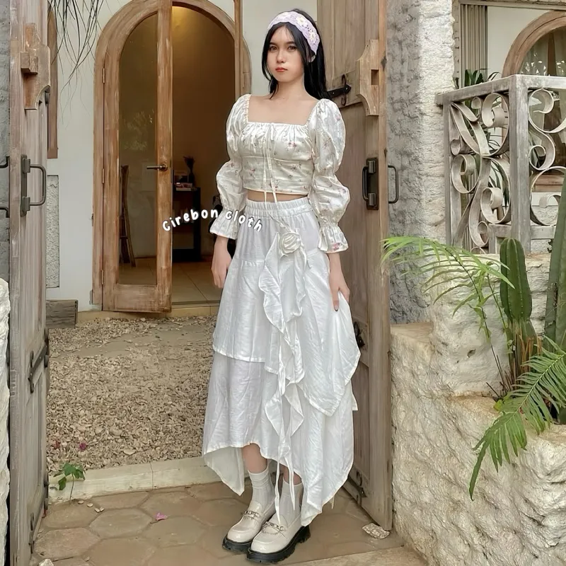 KIYANA Cirebon Cloth - Bellerose Skirt / Aesthetic Skirt / Rok Bunga / Rok Asimetris
