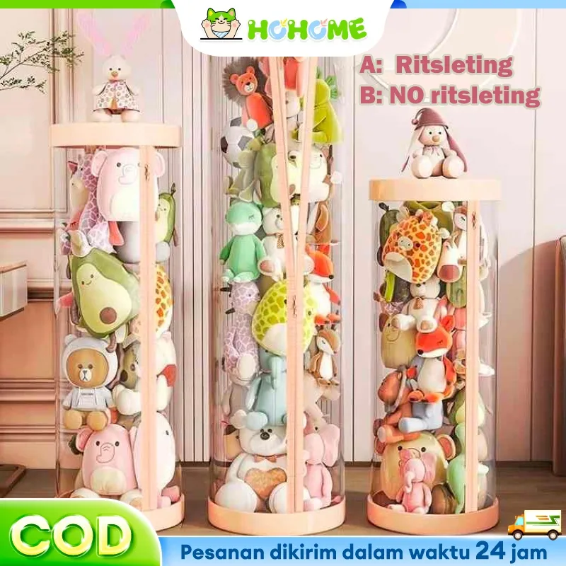 HOHome Doll Houses Ritsleting Lucu Doll Storage Bucket Transparan Tabung Storage Organizer Boneka Tempat Penyimpanan Kapasitas besar