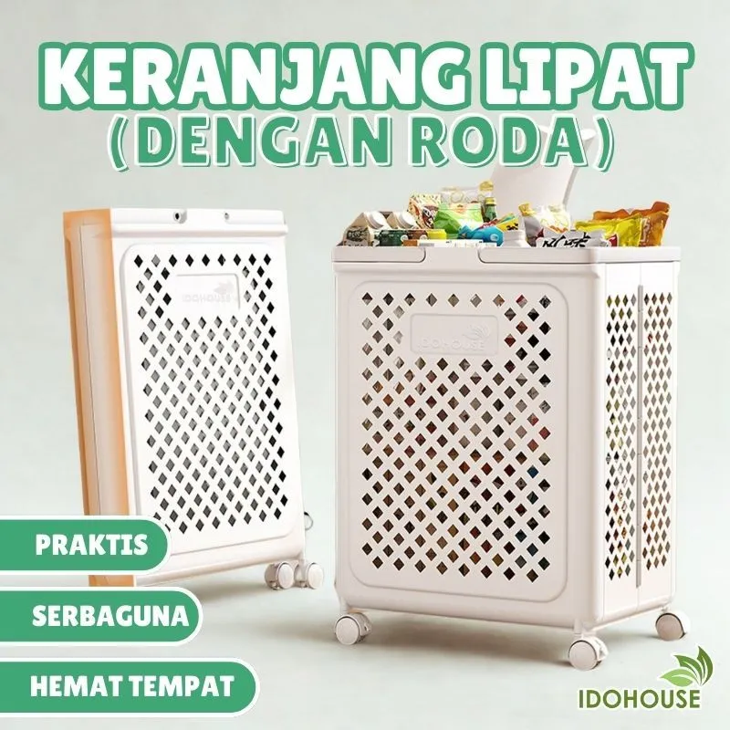 IDOHOUSE Laundry Basket Keranjang Lipat Serbaguna Tempat Baju Pakaian Kotor Dengan Roda - D01A/D01B