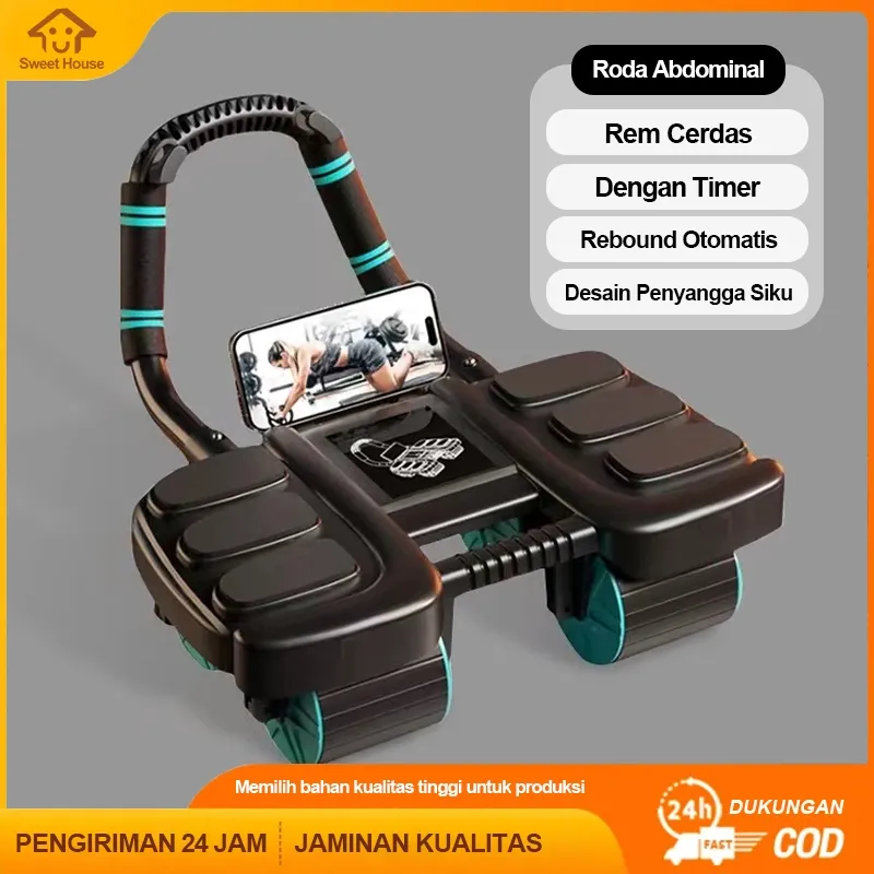 Sweet House_ Alat Olahraga Rol Perut Siku 4 Roda Peralatan Olahraga Sit-Up Peralatan Latihan Otot Perut Penggunaan Rumah Pembangun Perut 3-in-1