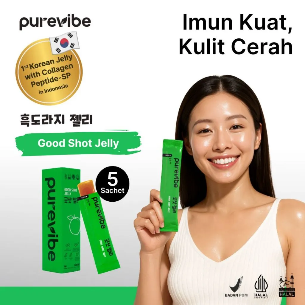 PureVibe Collagen Jelly Good Shot - Imun Booster & Kulit Glowing - Vitamin D3 + Zinc Korea Isi 5