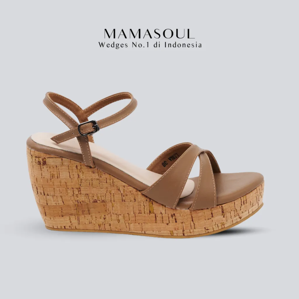 MAMASOUL - Luna Sandal Wedges Wanita Tali Silang Tinggi 9cm