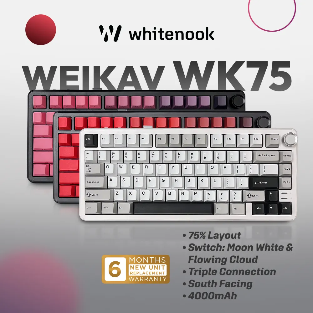 WEIKAV WK75 Mechanical Keyboard Gaming Gasket Hot Swap Three Mode Wireless 75% Layout